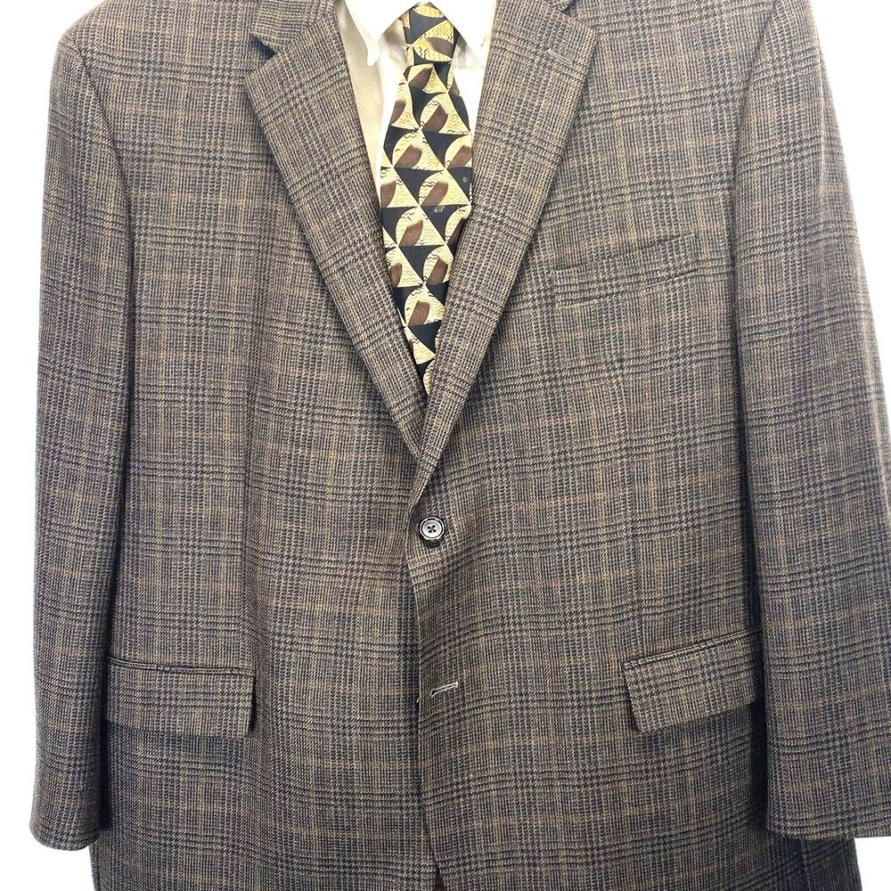 Ralph Lauren Blazer 48R Brown Windowpane Check 100% Wool Suit Jacket Sport Coat